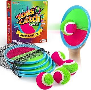 Ayeboovi Upgraded Toss and Catch Ball Game for Kids 4 Paddles and 4 Balls | Water Resistant, Outdoor Beach Pool Yard Toys for Kids, Boys And Girls Ages 3-12, Birthday, Back To School Gifts