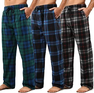 3 Pack Mens Pajama Pants Microfleece Plaid Sleep Lounge PJ Bottoms