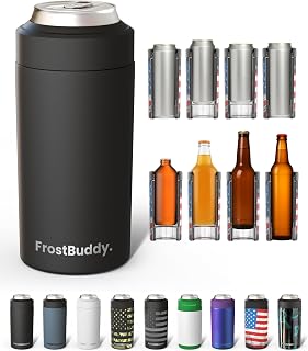 Frost Buddy Universal Can Cooler, Insulated Holder for 12-16 oz Cans | Skinny Can Cooler, Can Cooler with Lid, Beer Cooler, 16 oz Can Cooler, Energy Drink Holder, Can Insulator, Universal Koozie
