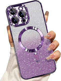 Magnetic Case Compatible with iPhone 14 Pro Max,Phone Glitter Cover Compatible with MagSafe,with Camera Lens Protection,Shock Resistant Scratch Resistant Purple