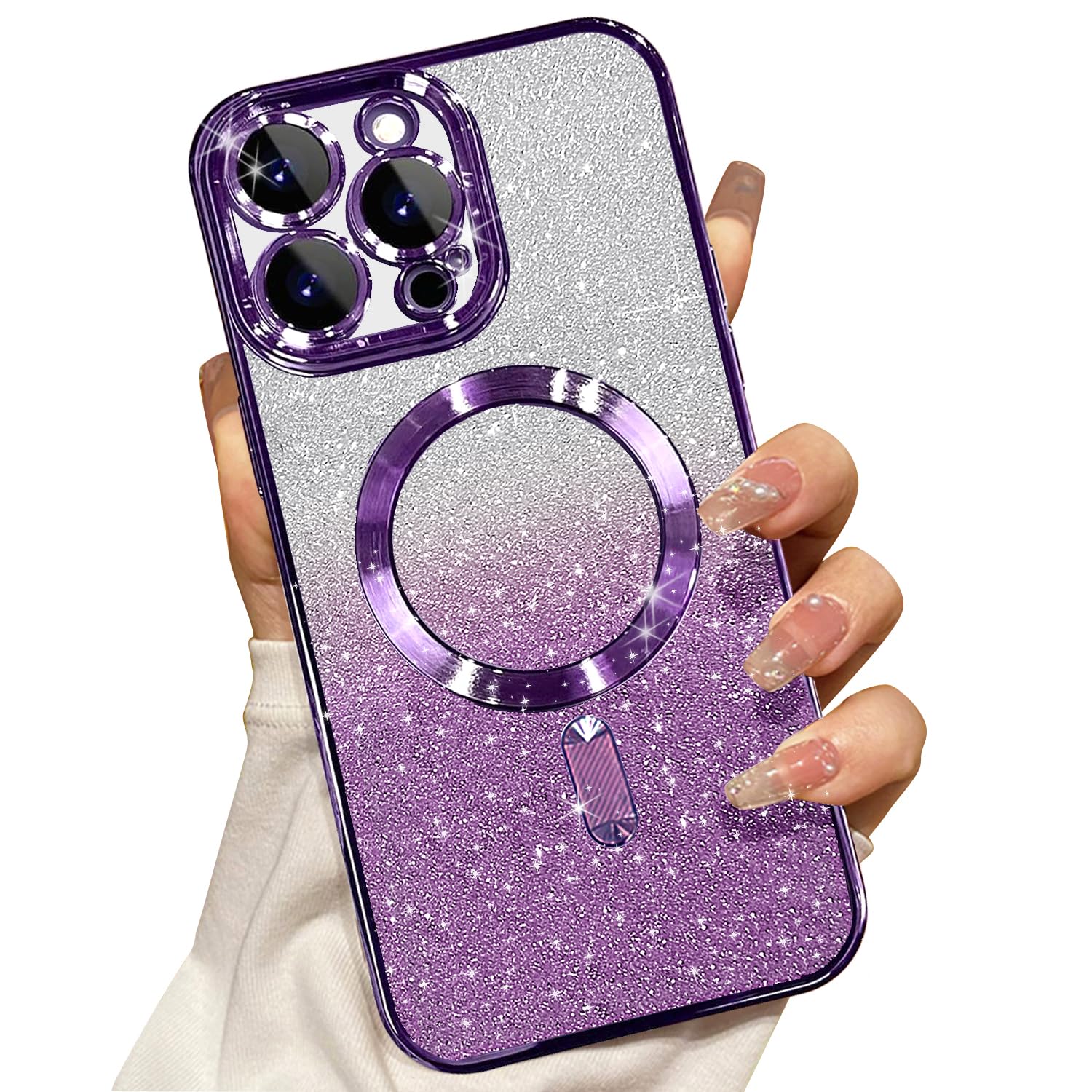 Misscase for iPhone 16 Pro Magnetic Glitter Case Compatible with MagSafe,Camera 