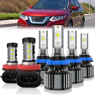 Led Headlights Fit for Nissan Rogue 2014-2020 Headlight Bulbs,H11/H8/H9 High Beams+ H11/H8/H9 Low Beams+ h11 Fog Lights 6500K Bright Combo,Plug And Play,Pack of 6