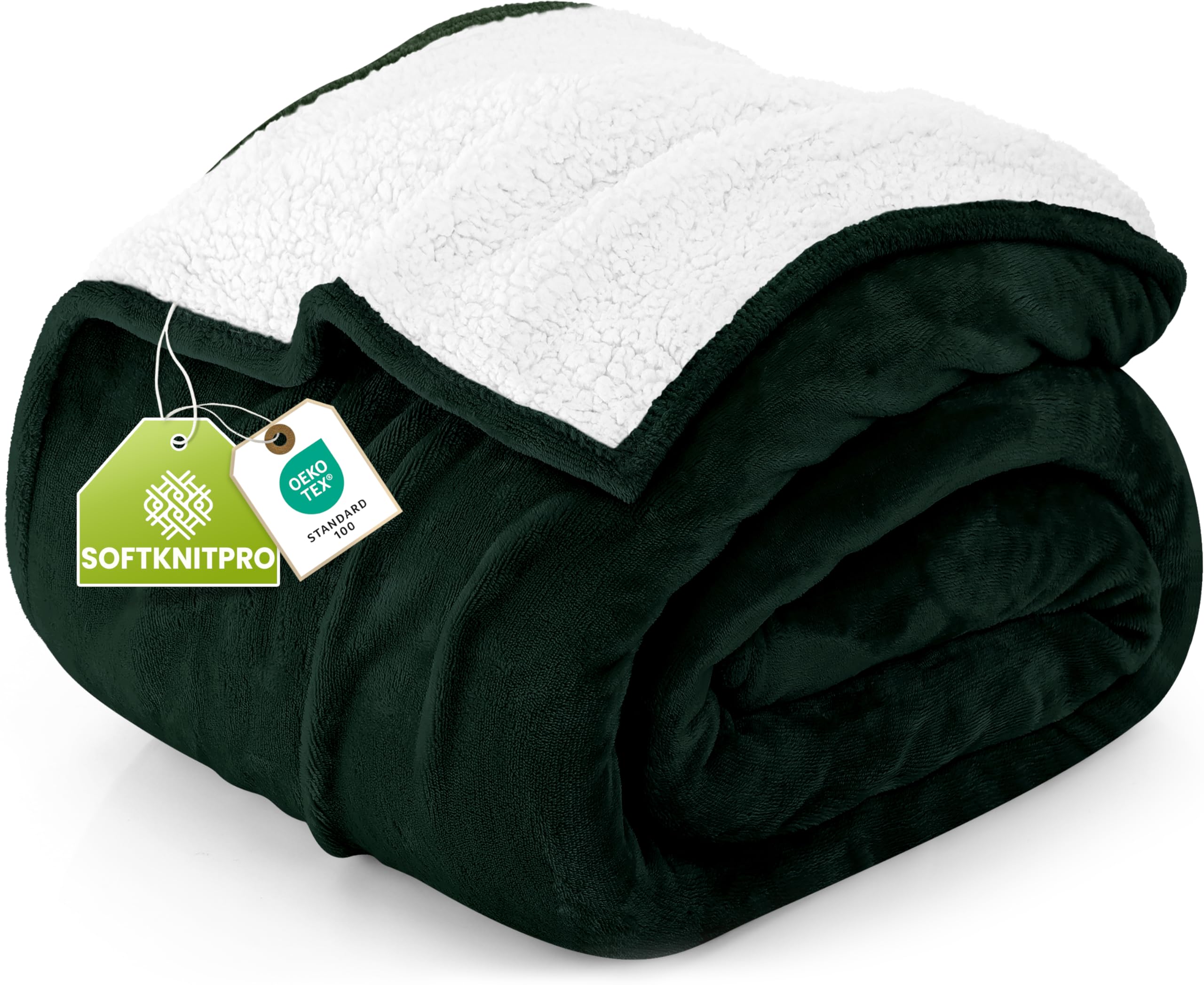 Utopia Bedding Reversible Plush Sherpa Blanket Queen Size Forest Green, 90x90 In