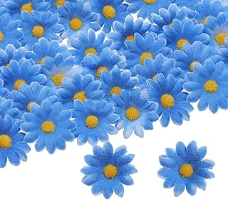50pcs Artificial Daisy Flower Heads, 1.6" Silk Faux Daisies Heads Mini Daisy Artificial Flowers Bulk DIY Wedding Bouquet Centerpiece Party Home Decoration, Blue/Orange