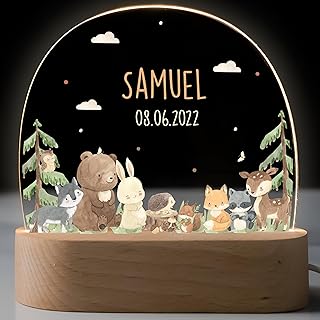 Kidsmood - Personalised Children's Night Light with Name, Dimmable Bedside Lamp with Animal Pattern, Personalised Baby Night Light Ideal as a Birth Gift for Boys and Girls