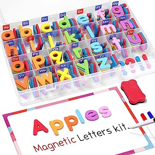 Gamenote Magnetic Alphabet Letters Kit, 238 Pcs with Magnet Board | Full-cover foam magnets, Double-sided dry erase board, Organized storage, Upper and lower letters for phonics & CVC practice