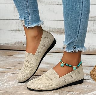 Women Ballet Flats Knit Dress Shoes Comfortable Casual Dressy Shoes Work Flats Round Toe Slip On Ballerina Flats for Women