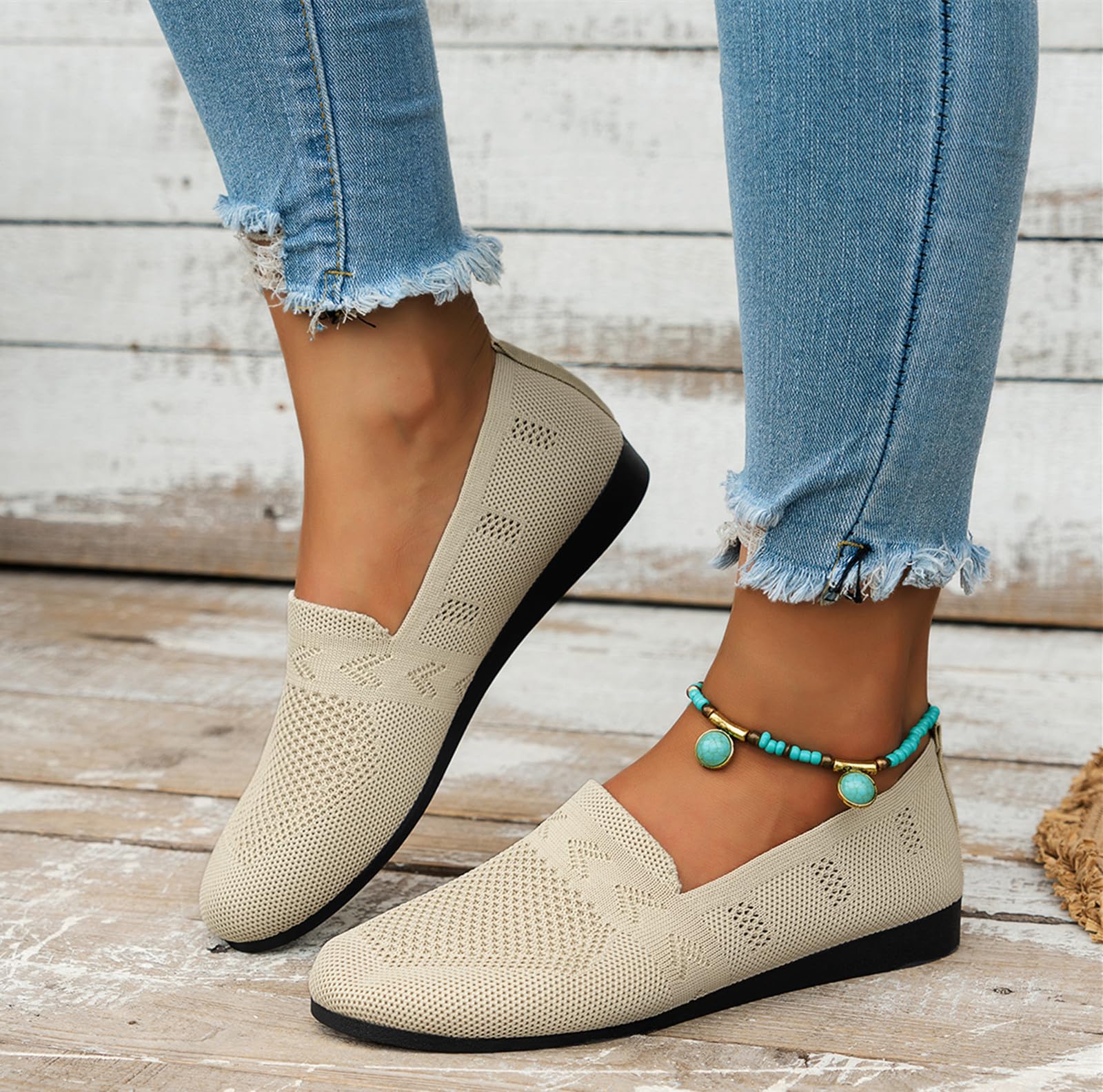Women Ballet Flats Knit Dress Shoes Comfortable Casual Dressy Shoes Work Flats R
