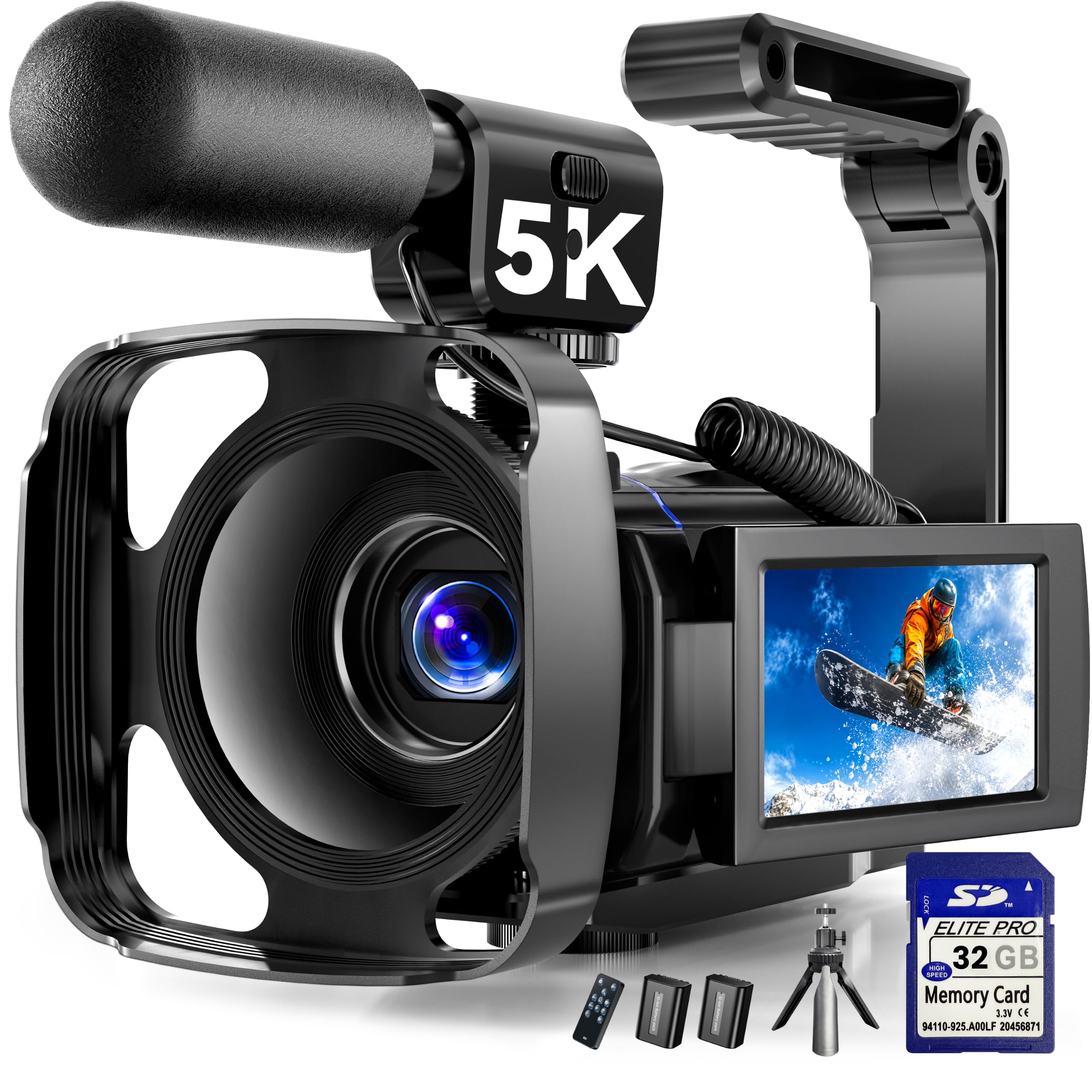 5K Video Camera Camcorder, UHD 64MP Vlogging Camera for YouTube with 3" 270° Rot