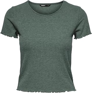 Only ONLEMMA - Ribbed Knit Crop Top with Short Sleeve and Neck