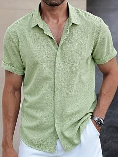 Men's Button Down Shirt Short Sleeve Casual Summer Beach Shirt
