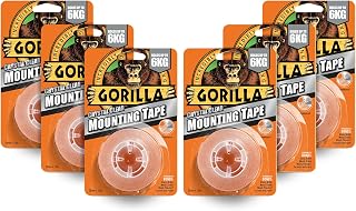Gorilla Double Sided Mounting Tape Crystal Clear, 1.5m x 25mm – Holds 6KG Per Roll | For Repairs, Crafts & Mounting Objects | Permanently Grips to Rough & Smooth Surfaces | For Indoor & Outdoor,6 Pack