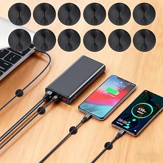 12 Pcs Adhesive Cable Clips, Cable Clips, Desk Cable Management Holder for Bedside Table Home Office Desk