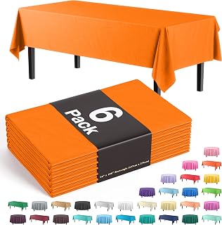 Exquisite Orange Plastic Table Cloth Disposable 6 Pack - 54 x 108 Inch Rectangle Tablecloth for 6 Foot Tables - Waterproof Table Cover for Party Wedding Birthday Graduation BBQ Catering