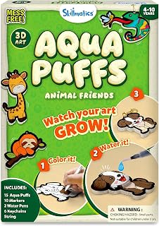Skillmatics Aqua Puffs Animals, Art & Craft, Paint by Number, Gift for Kids | DIY Puffy Keychains, Screen-Free, Mess-Free Activity, Travel & Creative Kit for Girls & Boys Ages 4, 5, 6, 7, 8, 9, 10