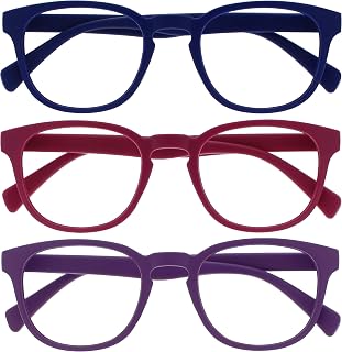 OPULIZE Pop 3 Pack Retro Round Blue Matte Smooth Pink Purple Men Women Reading Glasses Spring Hinges RRR2-345 +1.50