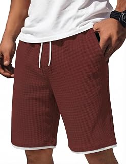 COOFANDY Mens Casual Shorts Cotton Drawstring 7/9 inch Waffle Shorts