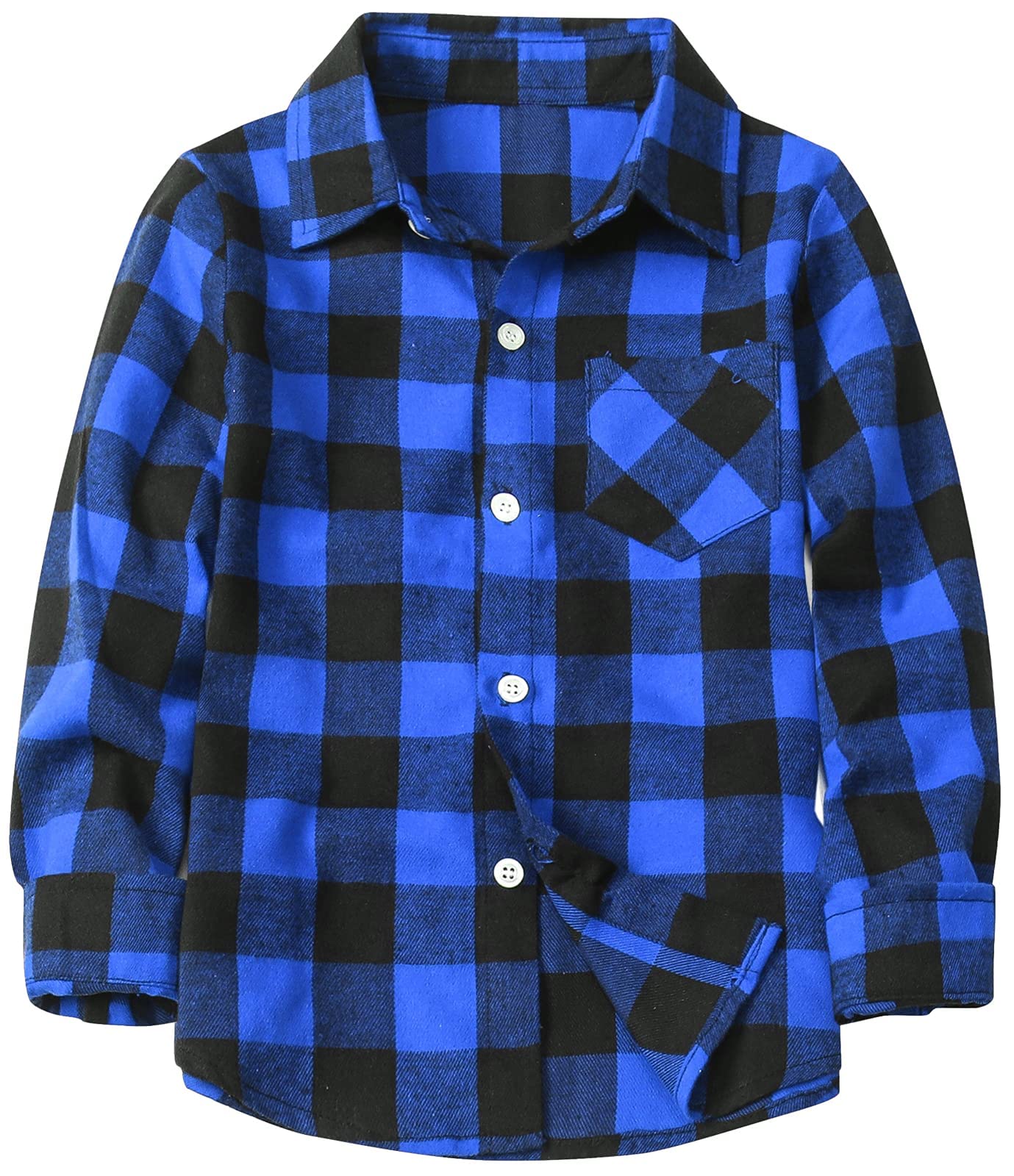Betusline Long Sleeve Button Down Plaid Flannel Shirt