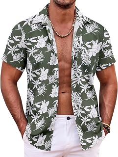 COOFANDY Camisa hawaiana de manga corta con botones para hombre, camisas tropicales de verano, camisas de playa, camisas casuales florales Aloha
