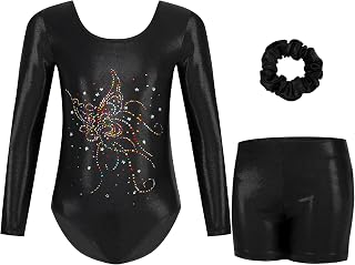 Gogokids Girls Long Sleeve 3 Pcs Gymnastics Leotard Set with Shorts