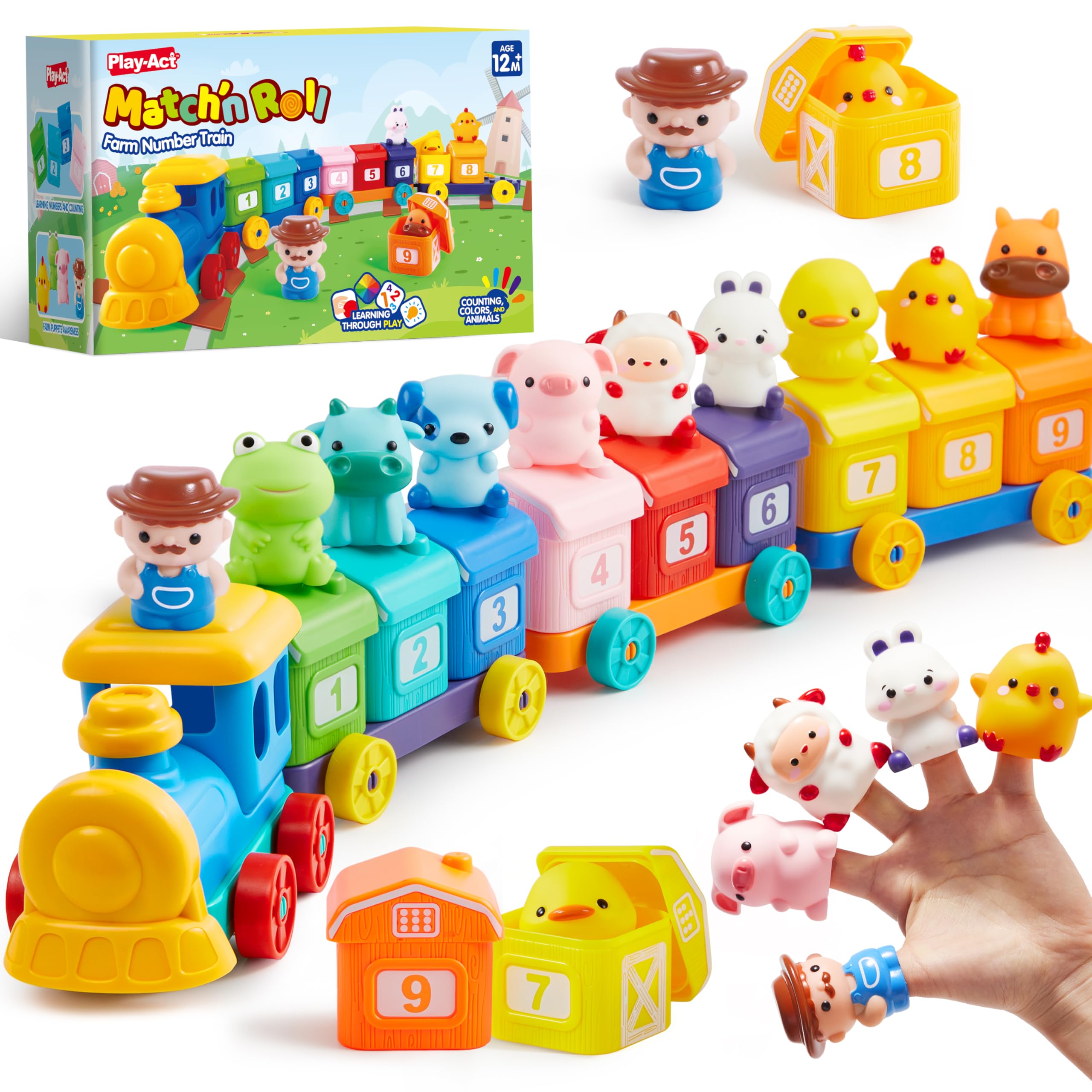 Play-Act Montessori Toys for Toddlers, Farm Animal Train Toy for Boys Girls | Tr