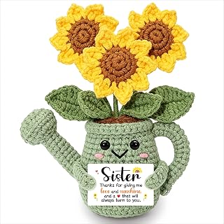 Tiny Sister Birthday Gifts Sister Gift from Brother Sisters Sunflower Gifts | Emotional Sunflower Crochet to Sister, Mothers Day Christmas Birthday Gifts for Sisters,Cute Positive Plant for Desk Decor