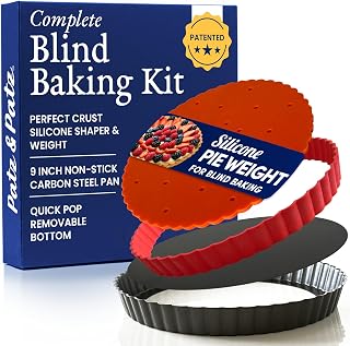 Classic All-in-One Tart Pan 9 Inch Removable Bottom Set with Patented Silicone Crust Shaper & Pie Weight - Quiche Baking Dish & Tart Molds for Baking Fruit Tarts, Pies & Quiches