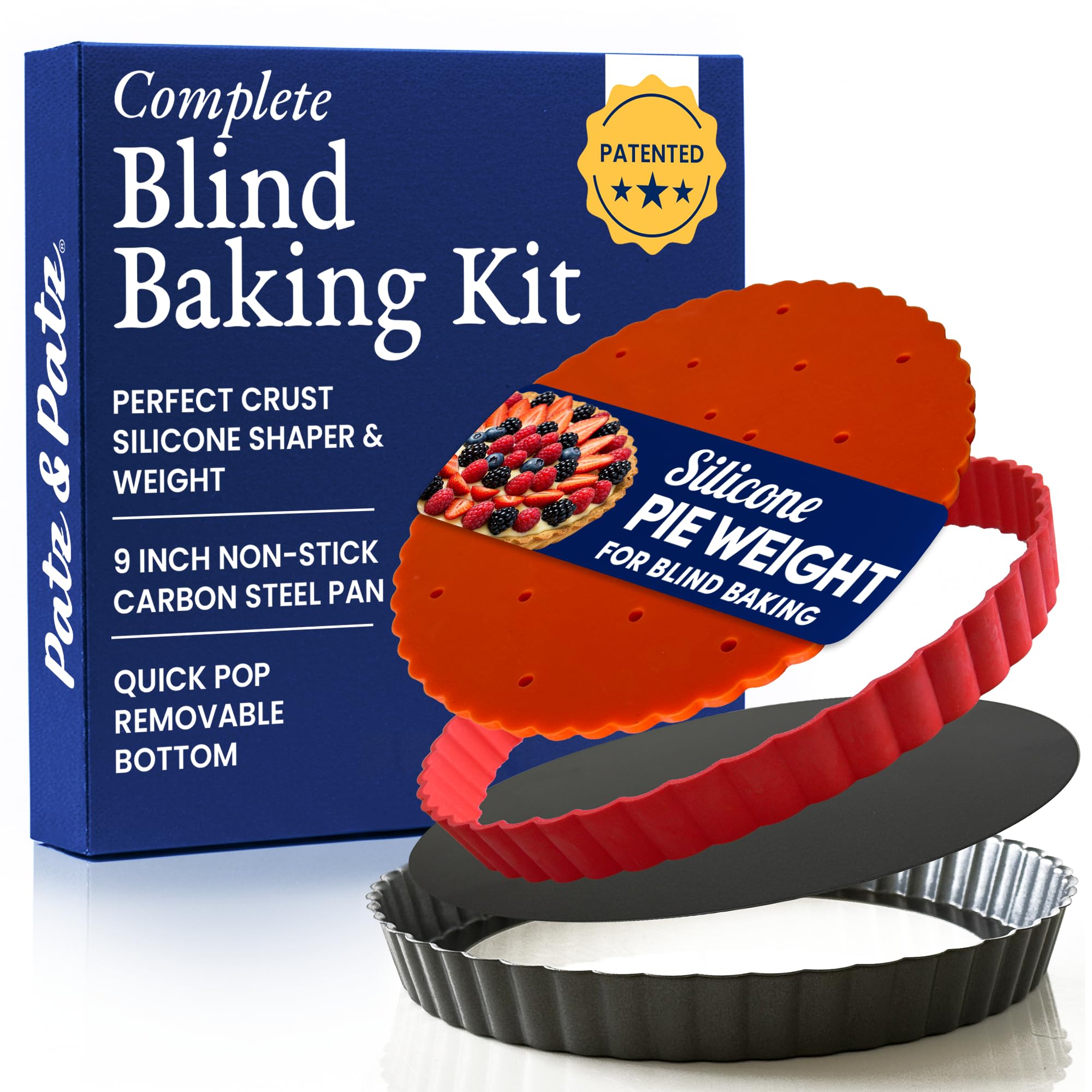 Classic All-in-One Tart Pan 9 Inch Removable Bottom Set with Patented Silicone C