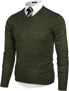 COOFANDY Suéter de manga larga con cuello en V para hombre, Verde militar., X-Large