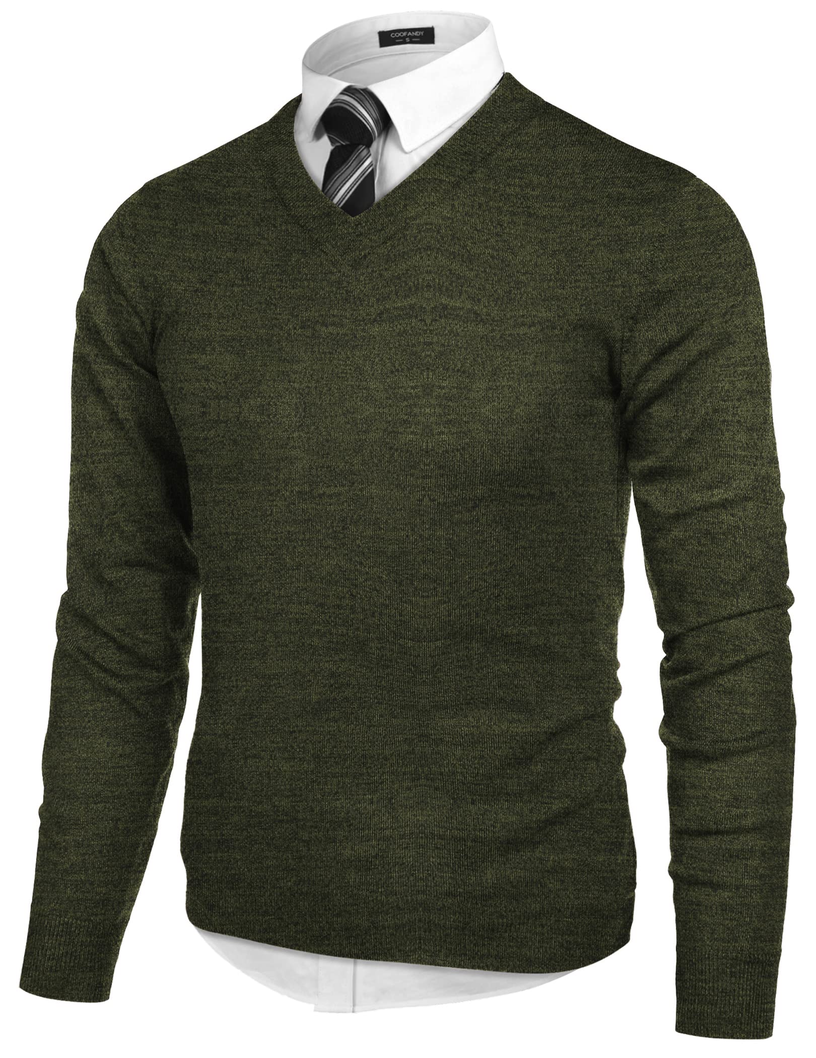 COOFANDY Suéter de manga larga con cuello en V para hombre, Verde militar., X-La