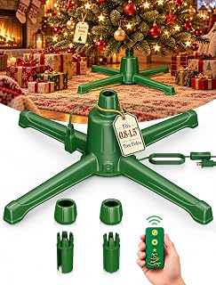 HOPOCO Rotating Christmas Tree Stand With Remote, Up To 9Ft, 120 Lb Trees | Stable 360° Spinning Tree Base, Anti-Tilt & Noiseless Design, 3 Built-In Outlets, Fits 0.8–1.5 In Poles, For Artificial Trees