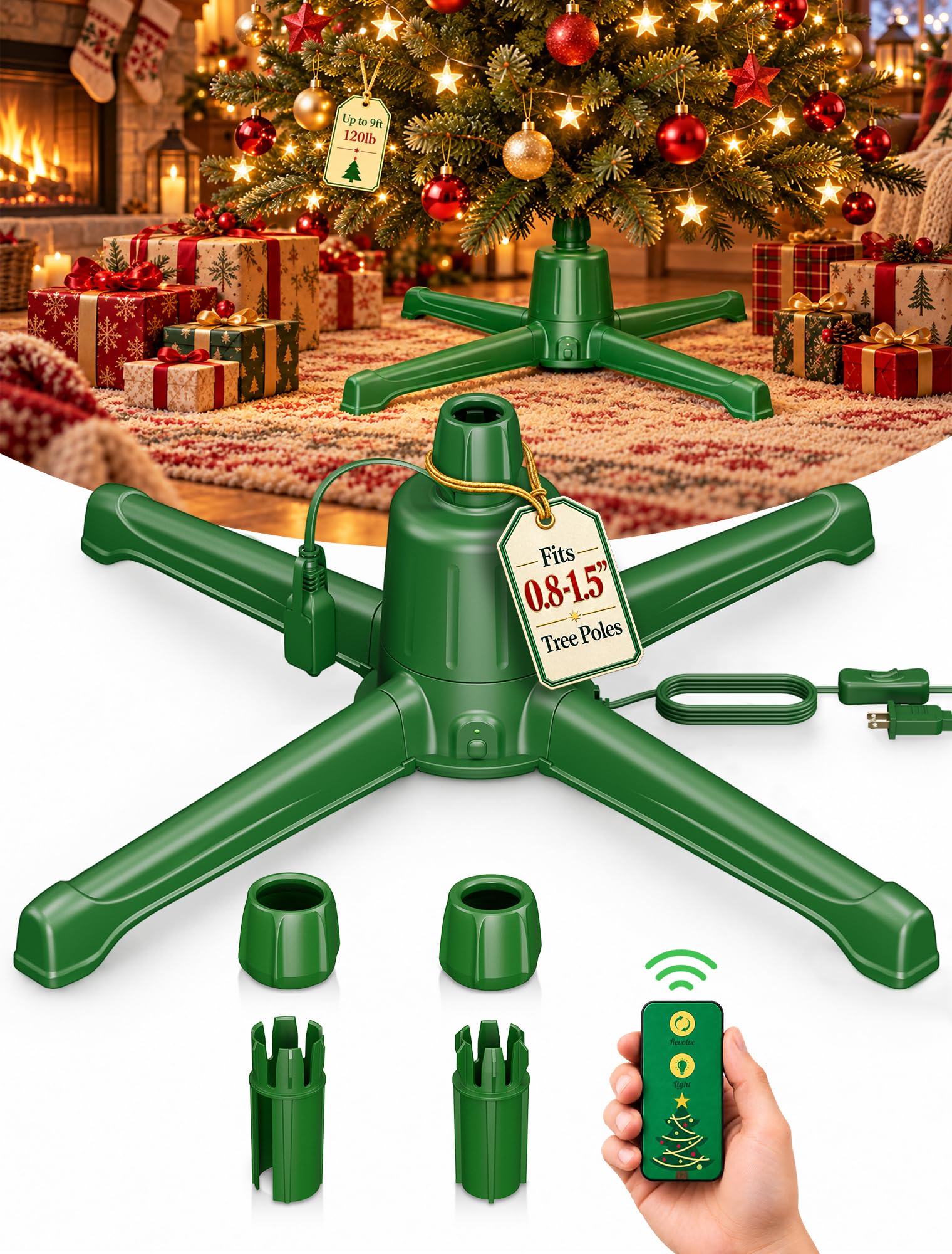 HOPOCO Rotating Christmas Tree Stand With Remote, Up To 9Ft, 120 Lb Trees | Stab