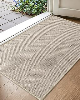 Color&Geometry Ultra Thin Indoor Door Mat 32"x48", Washable Mat, Oatmeal | Low Profile Floor Mat, Non Slip Entrance Mat Indoor, Unique Herringbone Design Carpet for Inside Entry, Interior Foyer(FOLD)