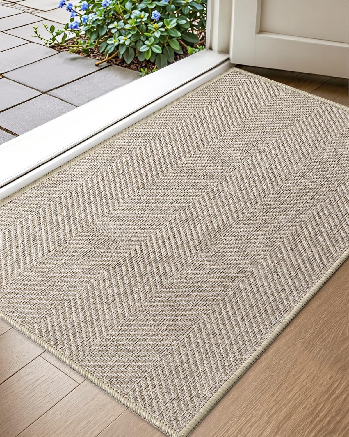 Color&Geometry Ultra Thin Indoor Door Mat 32"x48", Washable Mat, Oatmeal | Low P