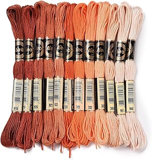 12 Skeins Orange Cross Stitch Thread, 0.5mm Embroidery Thread, 6 Strands Polyester Strands, Friendship Bracelets, Craft Thread, 12 Colors, 8m/8m/Skein