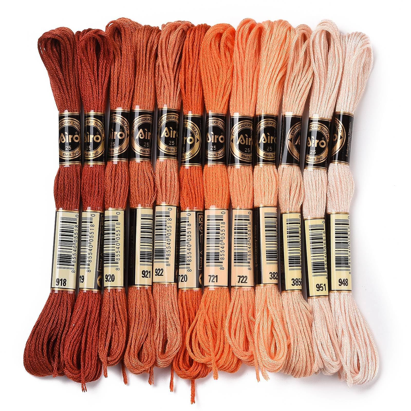 12 Skeins Orange Cross Stitch Thread, 0.5mm Embroidery Thread, 6 Strands Polyest