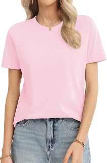 QUALFORT レディース 綿100% 半袖Tシャツ、クルーネックベーシックTシャツ