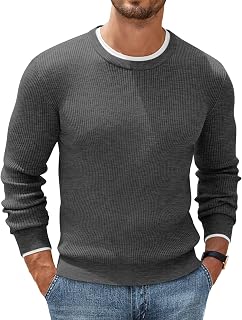 COOFANDY - Men's pullover sweater, crew neck, basic knit, long sleeve, stylish and comfortable style, fine mesh ribbed regular fit