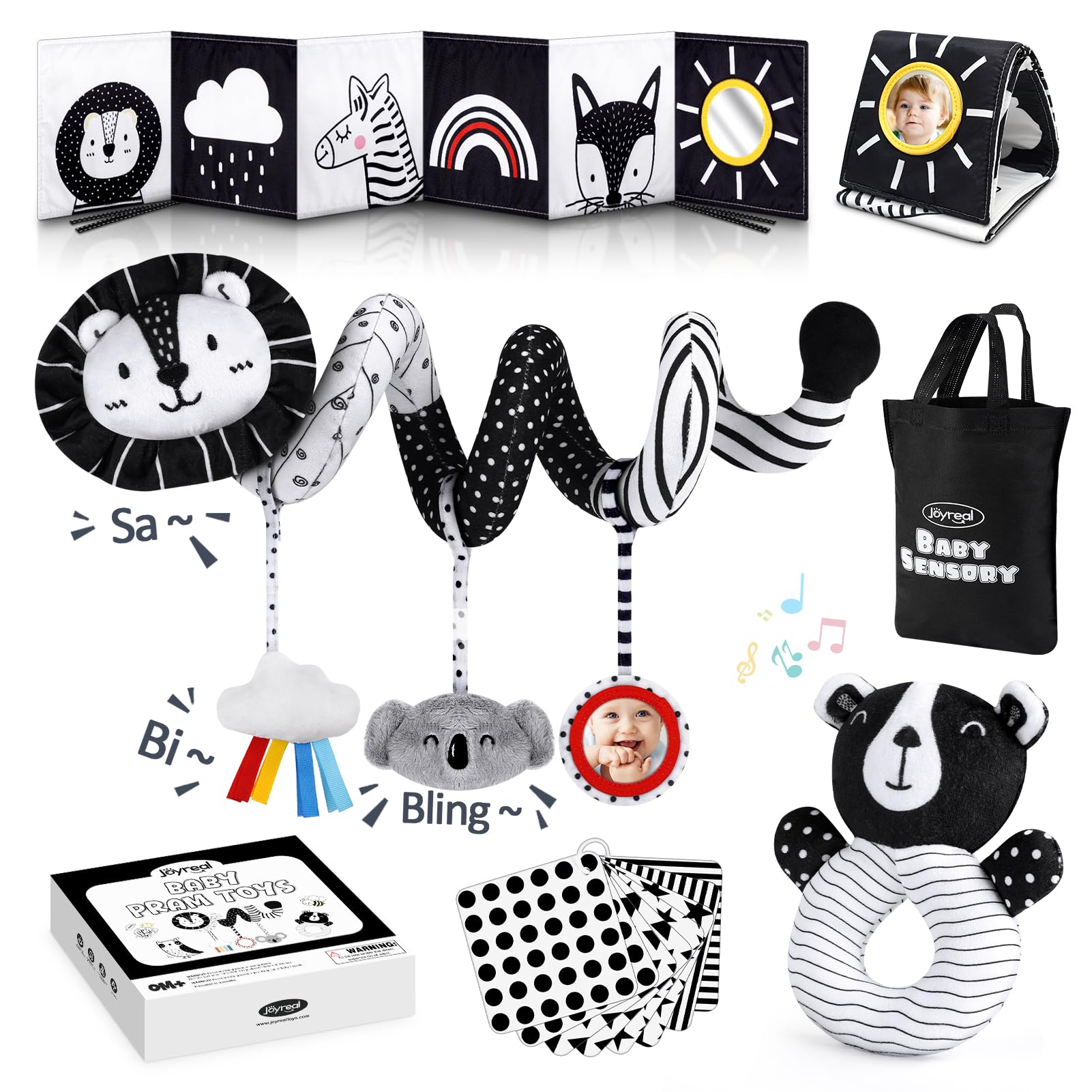 Joyreal High Contrast Baby Toys for Newborn, Black and White Baby Sensory Toys w
