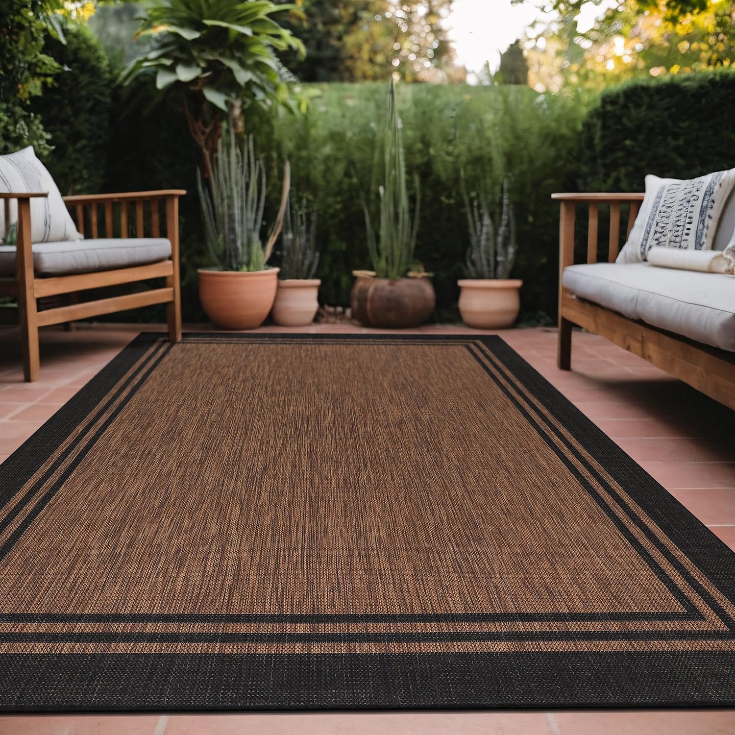 Luul Home Bordered Outdoor Rug 8x10 Washable Outside Carpet for Indoor Patio Por