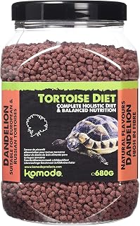 Komodo Complete Holistic Tortoise Diet, Dandelion 680 g tub | High-fibre grazing food for Hermann, Horsfield & Mediterranean tortoises – natural, low protein, feed with fresh greens
