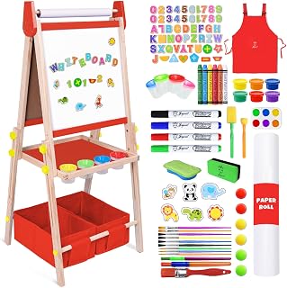 Joyooss Art Easel for Kids Easel for Toddlers with Paper roll Red