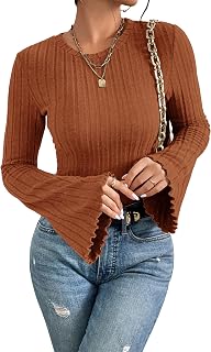 MOLERANI Women's Long Bell Sleeve Crewneck Knit Lightweight Pullover Top