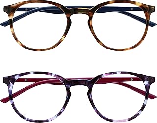 OPULIZE Met BB60-25 +2.50 Anti-Blue Light Reading Glasses Pack of 2 Round Frames Slim Spring Hinges Improves Sleep Games Computer Brown Purple Men Women