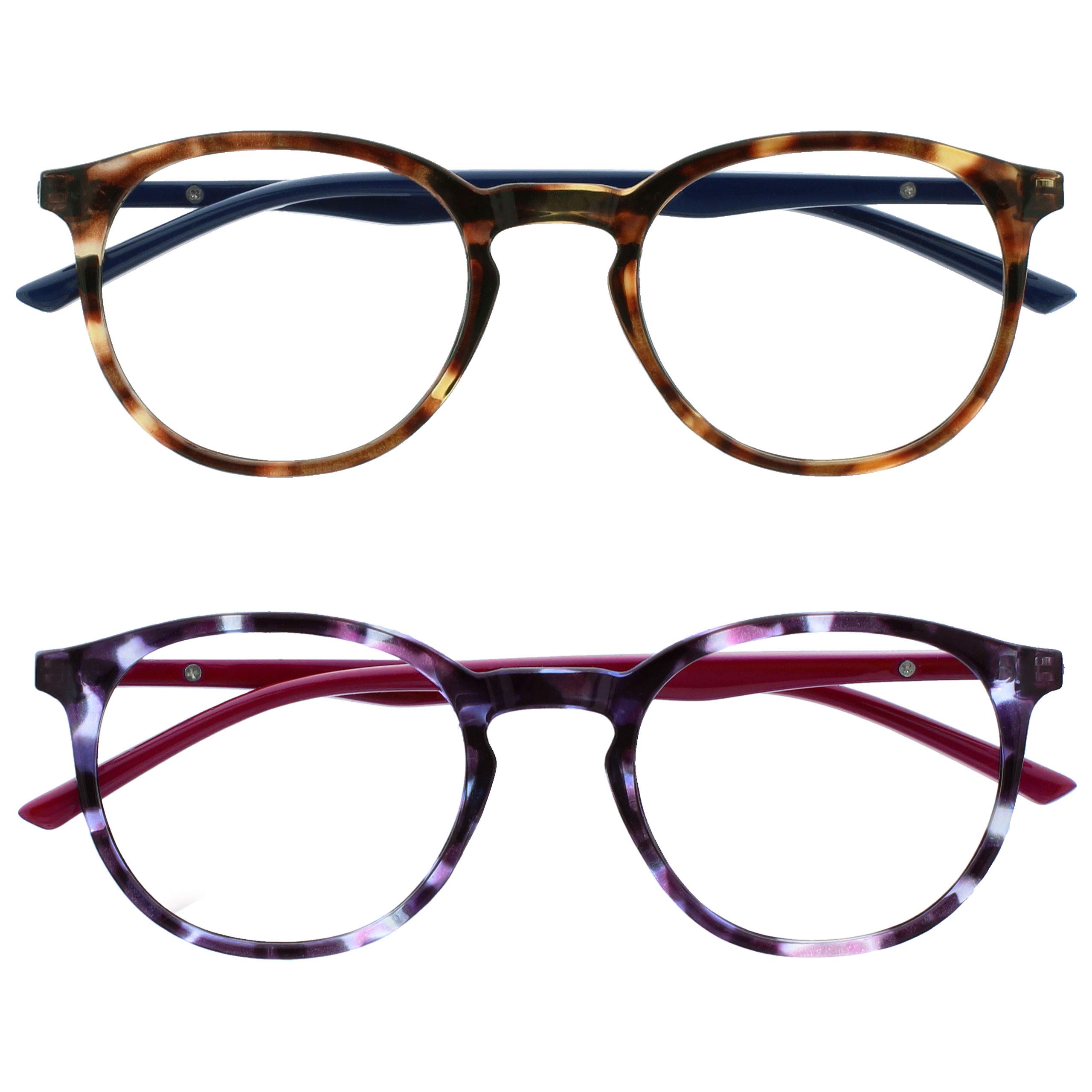 OPULIZE Met BB60-25 +2.50 Anti-Blue Light Reading Glasses Pack of 2 Round Frames