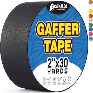 SUNALDO Gaffers Tape (2"x30 yards) Heavy Duty, Easy Rip, No Residue | Black | Professional Grade Floor Tape for Electrical Cords, Matte Finish Non Reflective, Weather Resistant