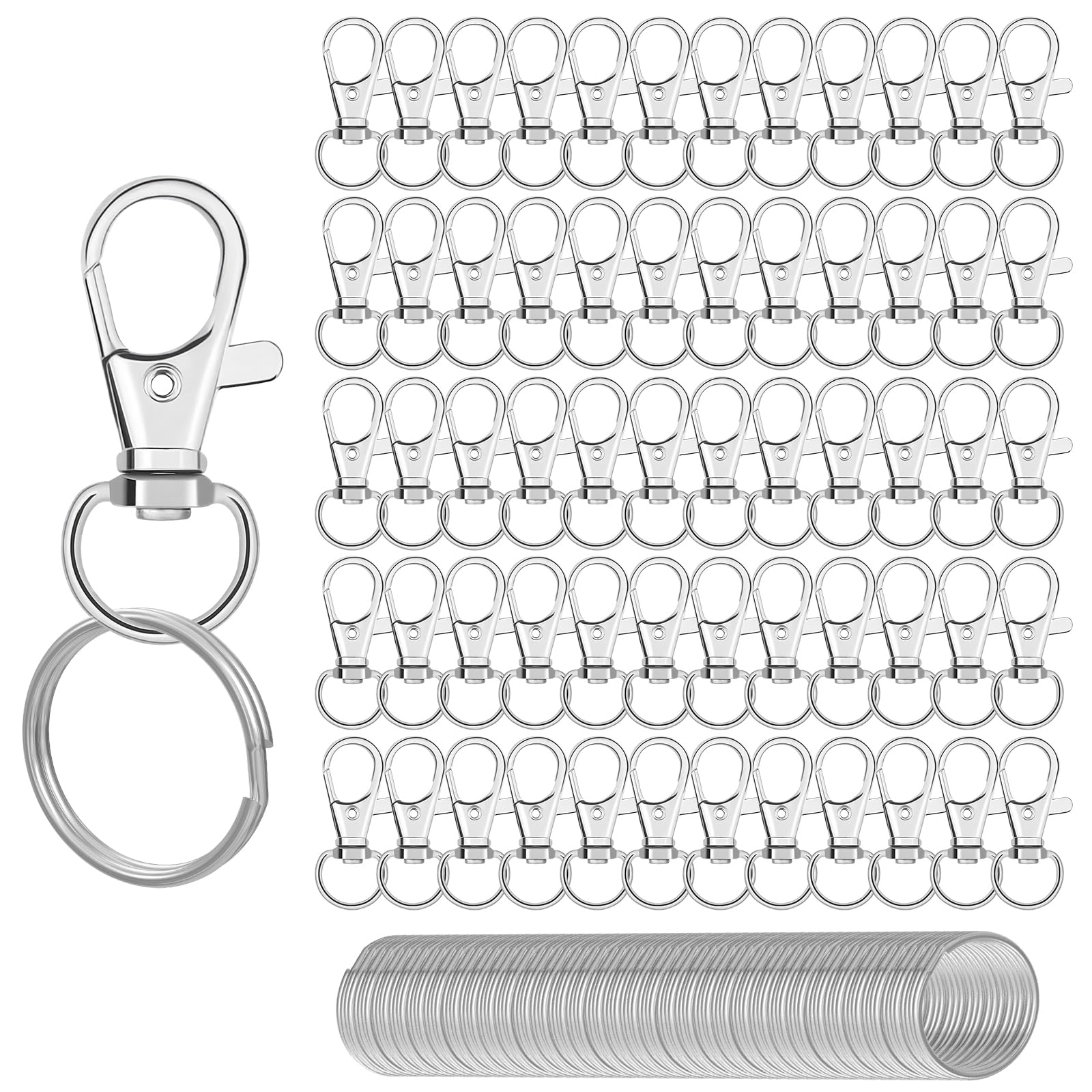 Key Chain Rings, 120 Pack Key Chain Clip Hooks with Key Rings, Silver | Zinc All