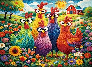 Puzzles for Adults 500 Pieces,Colorful Chicken Jigsaw Puzzle for Adults | Garden Farm Puzzle with Flowers,Rooster&Chickens,Patchwork Art Animals Puzzle for Seniors, Puzzle Lovers Gift Idea 20.5x15 in