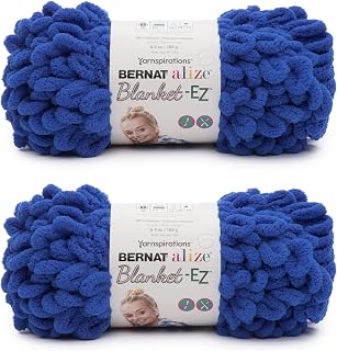 Bernat Alize Blanket-EZ Chunky Yarn for Hand Knitting, Bright Blue 2-Pack | #7 Jumbo Yarn, 100% Polyester, Super Soft Looped Crochet Yarn for Hand Knitting, Beginners & DIY Crafts, 18yds per skein