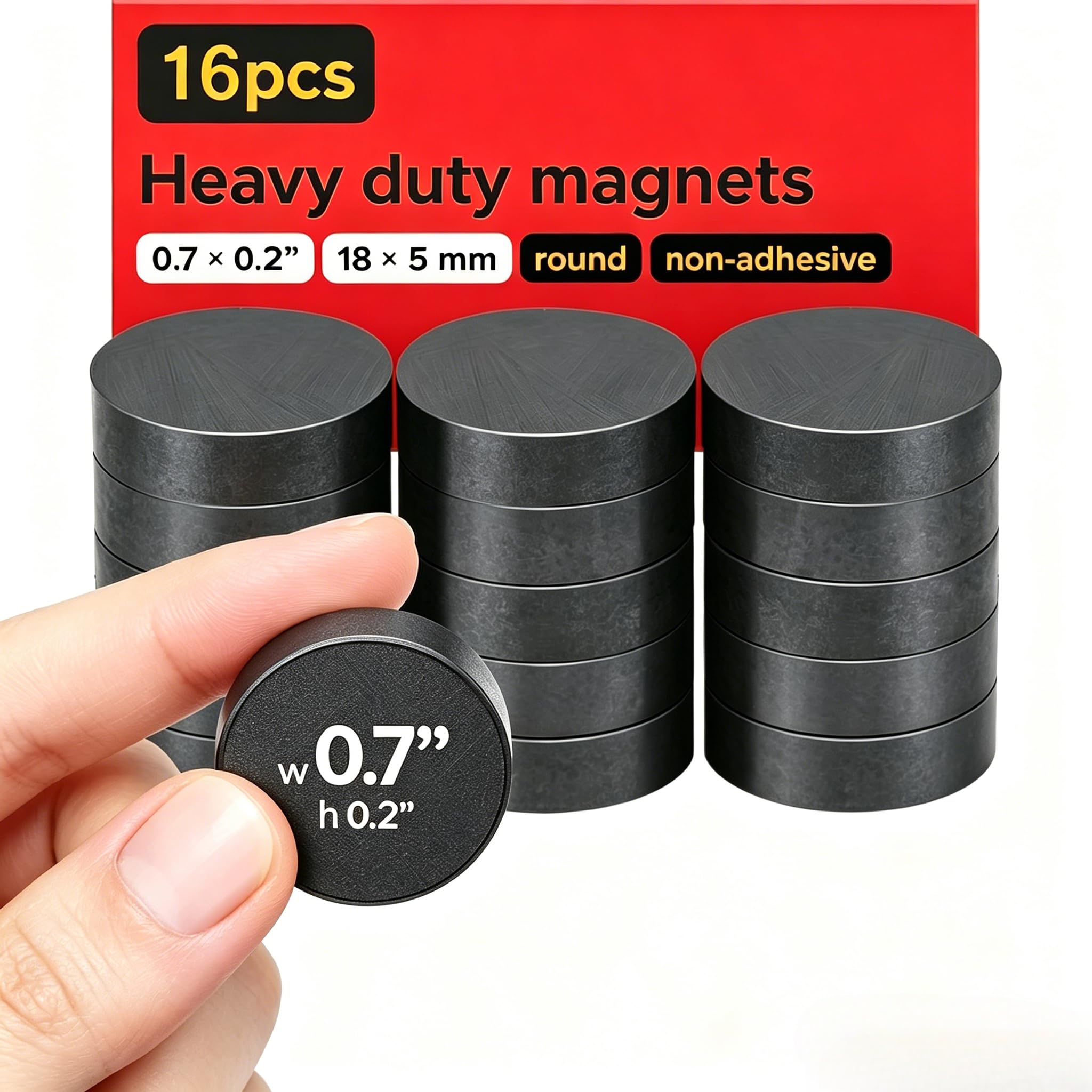 Ultra-Strong Round Magnets (0.7x0.2"/18x5mm, 16 pcs) - Heavy Duty Magnets, Non-C